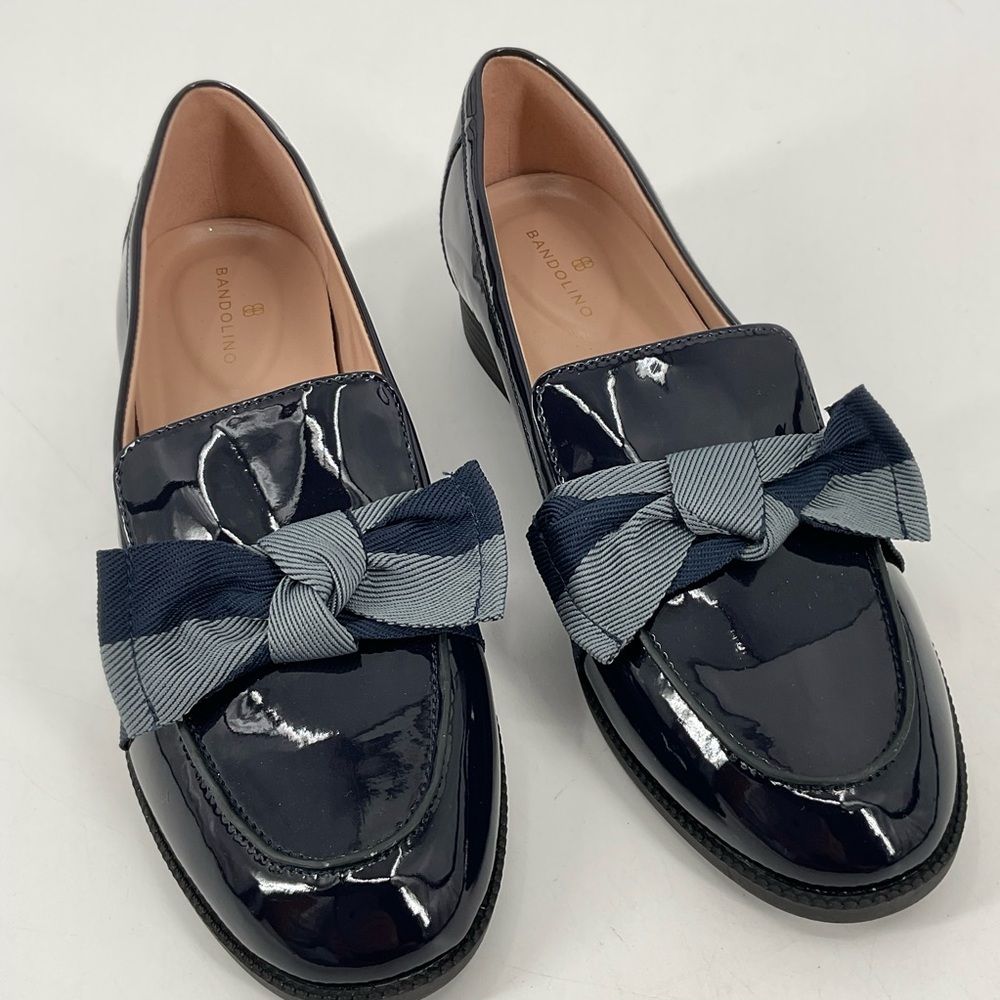 Bandolino Navy Patent Loafers with Bow